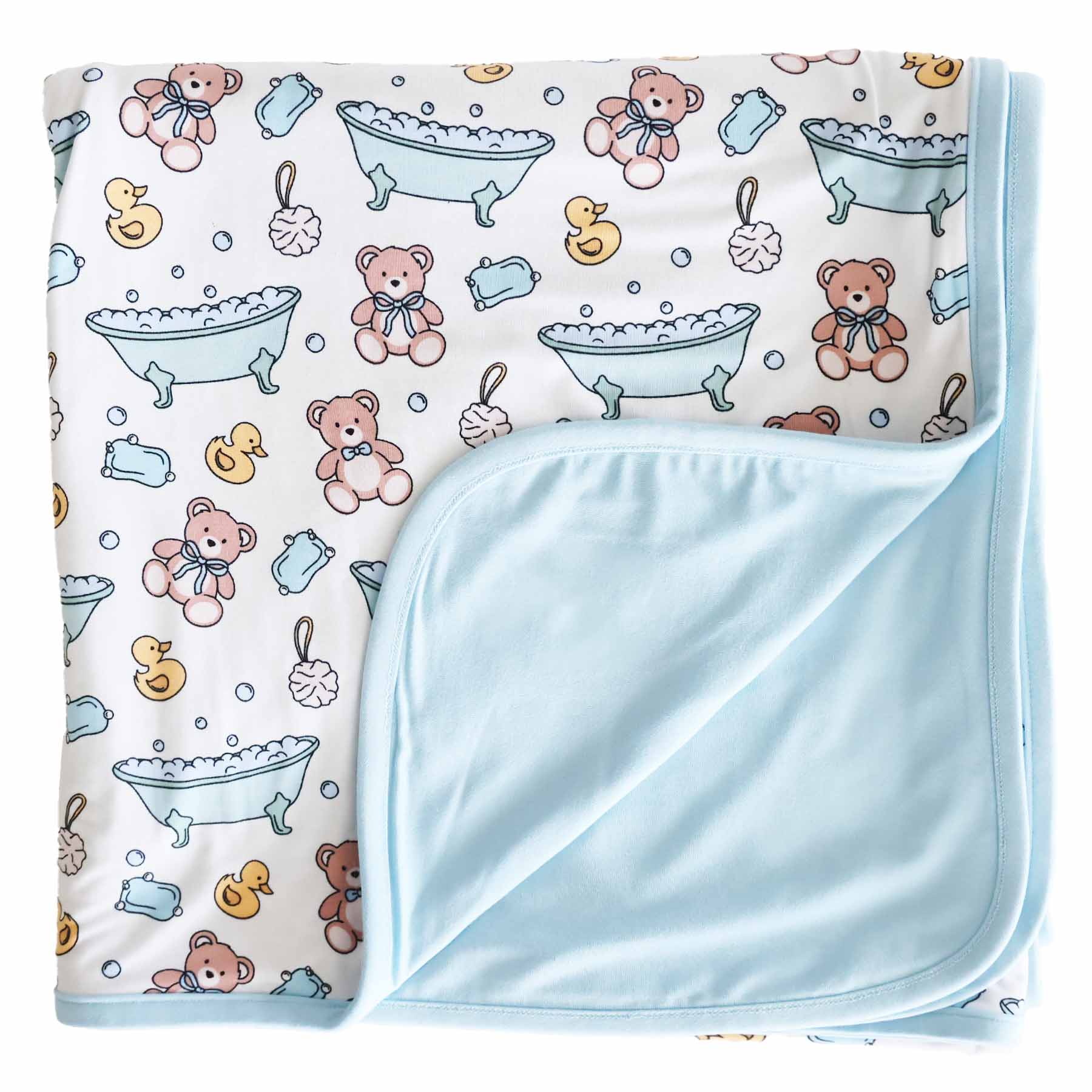 Bathtime Besties Double Sided Bamboo Blanket | Blue