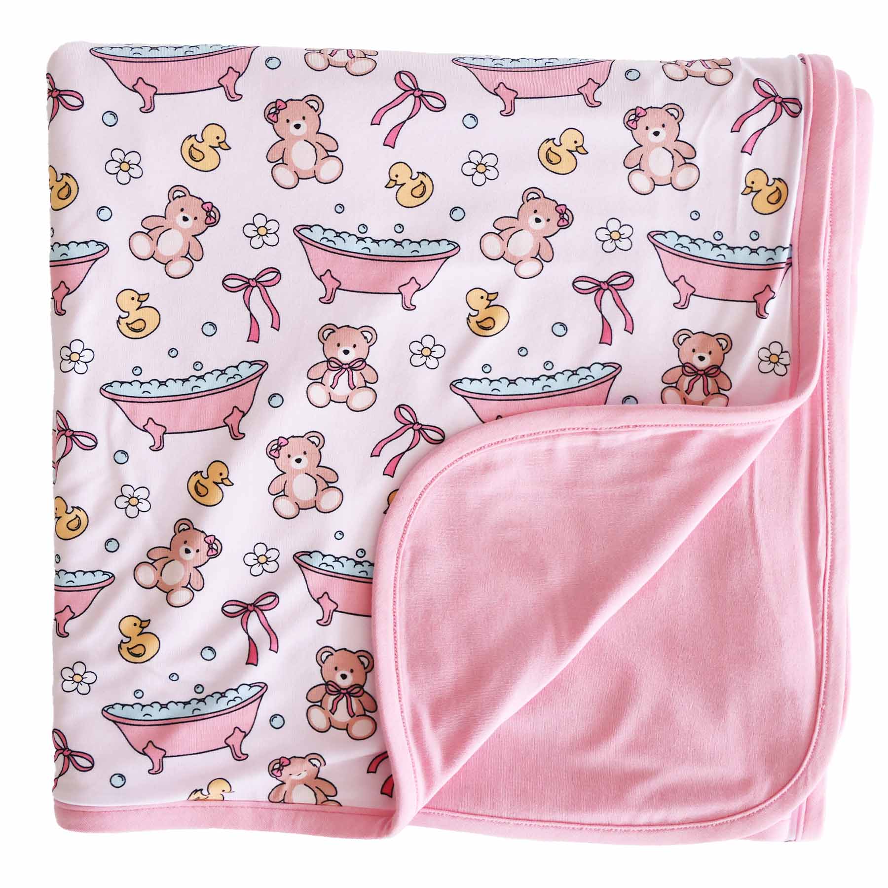 Bathtime Besties Double Sided Bamboo Blanket | Pink