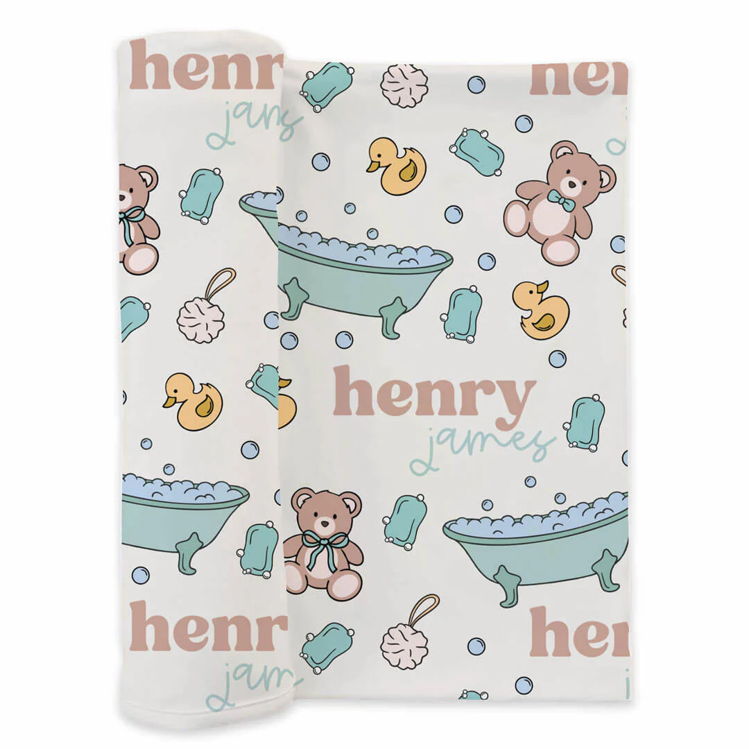 Bathtime Besties Personalized Swaddle Blanket | Blue