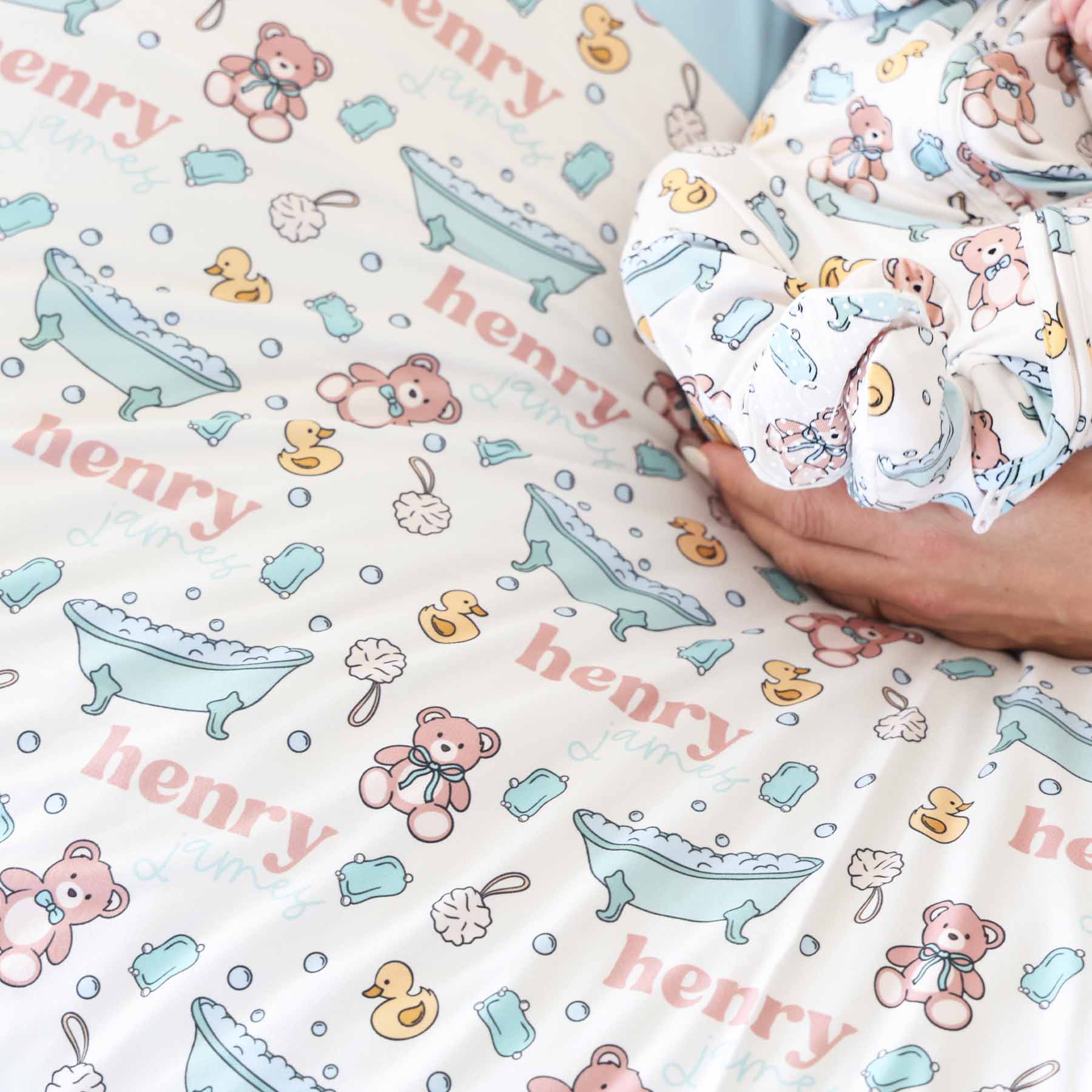 Bathtime Besties Personalized Swaddle Blanket | Blue
