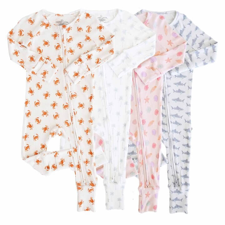 Beachy Bamboo Waffle Convertible Zip Rompers