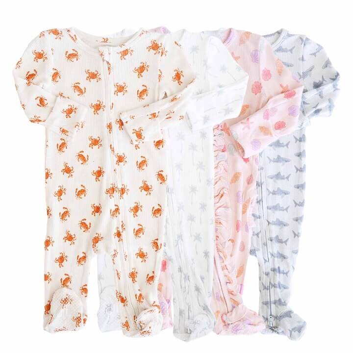 Beachy Bamboo Waffle Zipper Footies