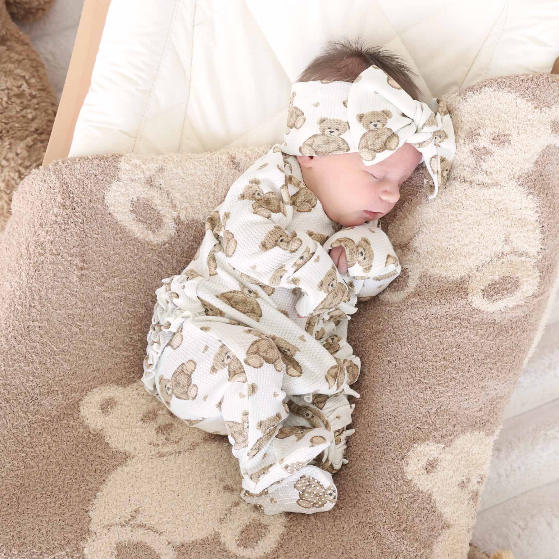 Beary Sweet Bamboo Waffle Knit Large Bow Headwrap