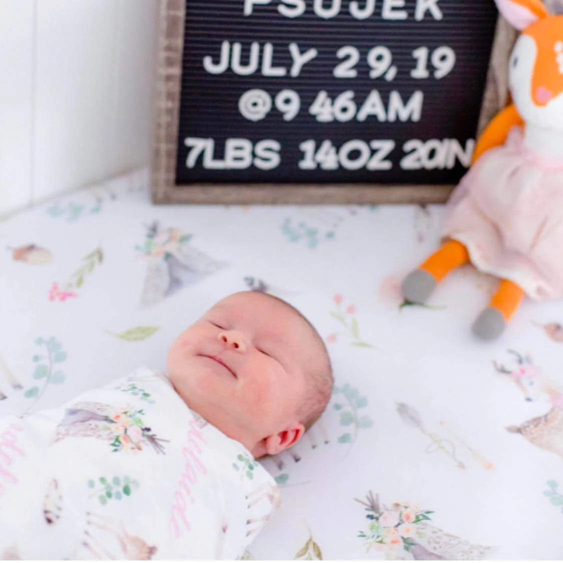 Blakely Woodland Deer Personalized Baby Name Swaddle Blanket