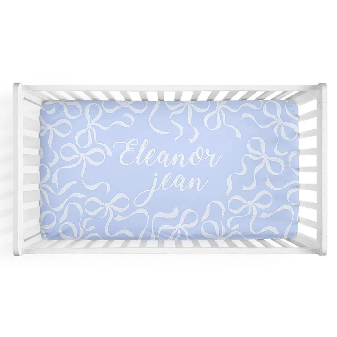 Blue-tiful Bows Personalized Crib Sheet
