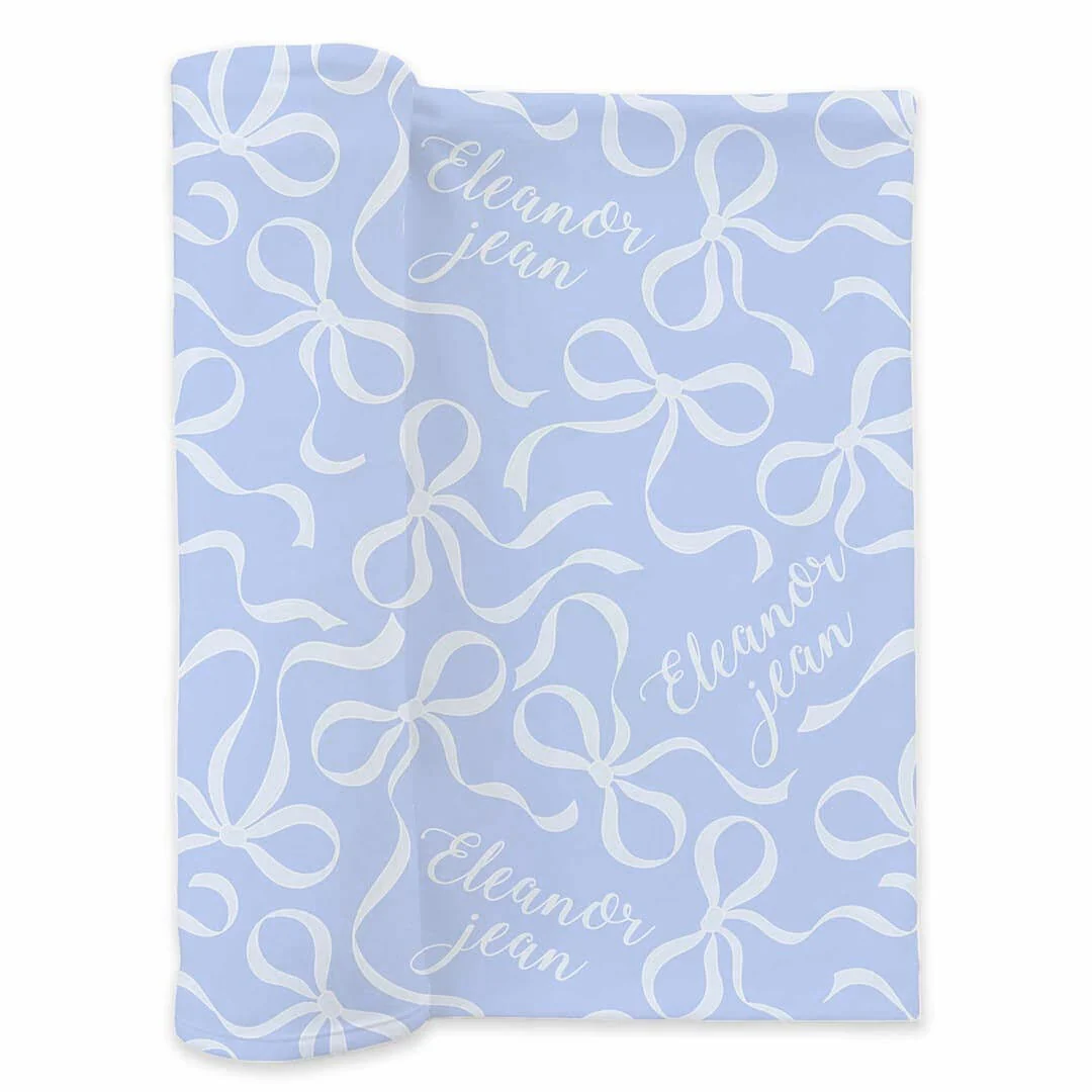 Blue-tiful Bows Personalized Swaddle Blanket