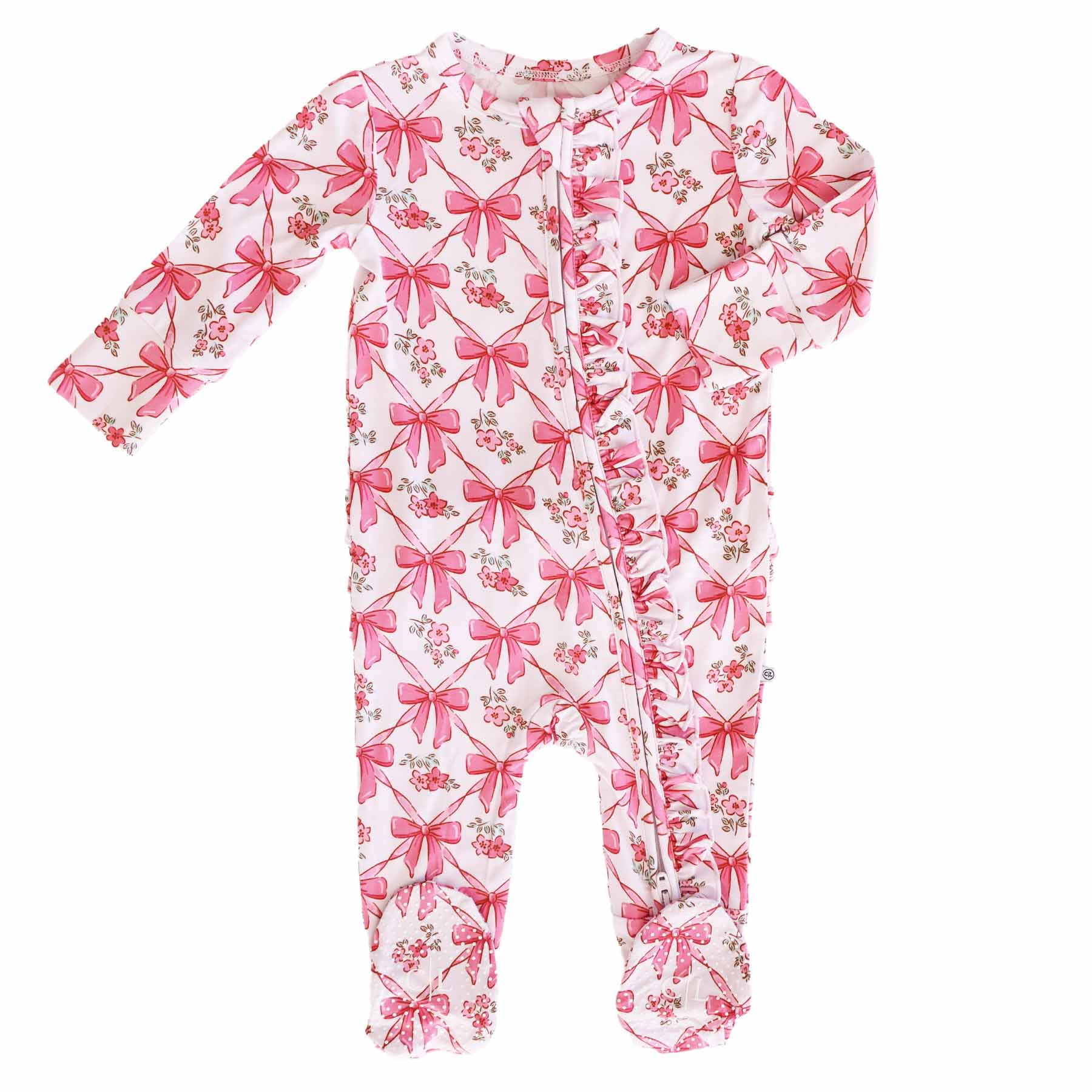 Bow Besties Ruffle Zipper Footie