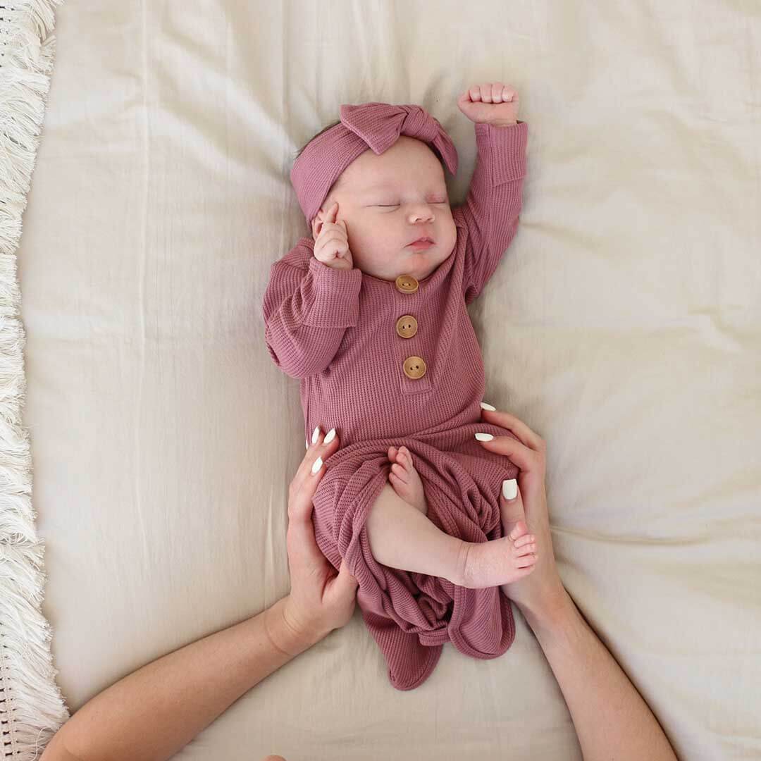 7707-boysenberry-bamboo-waffle-newborn-baby-knot-gown-hat-set-1.jpg