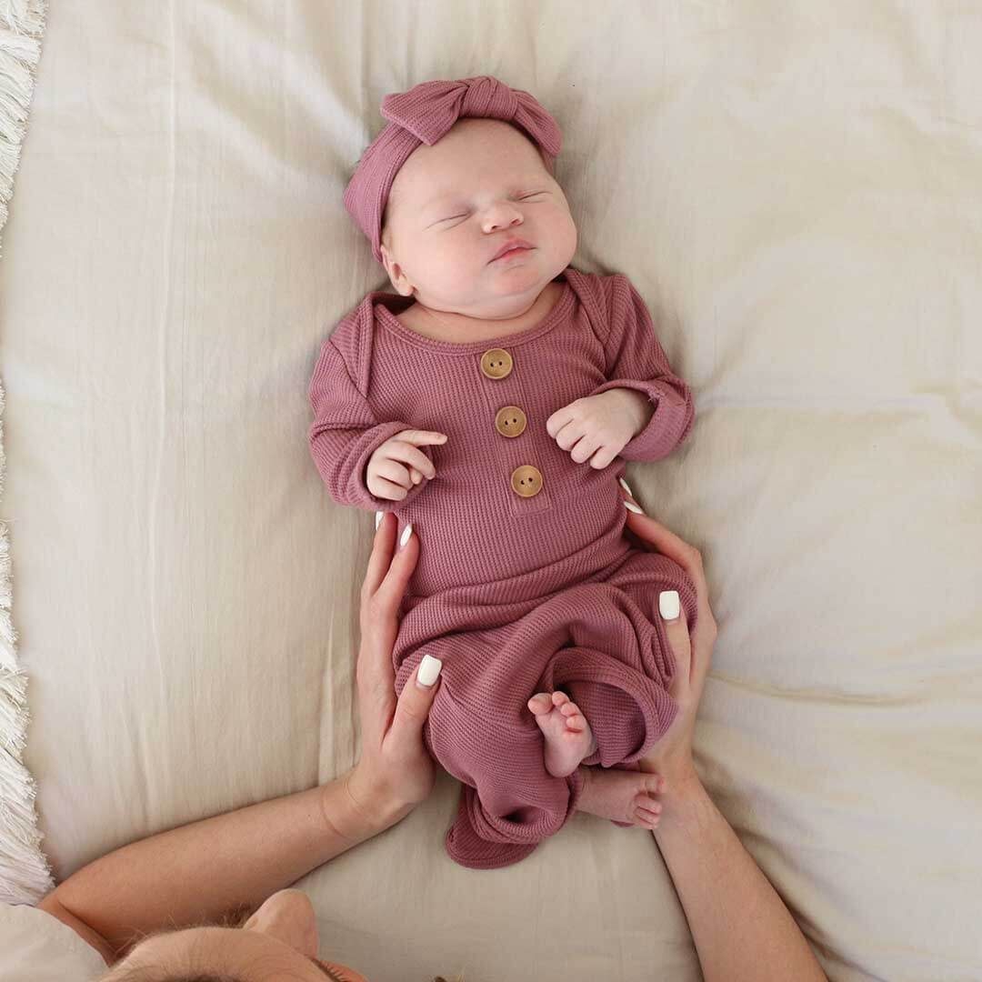 7707-boysenberry-bamboo-waffle-newborn-baby-knot-gown-hat-set-1.jpg