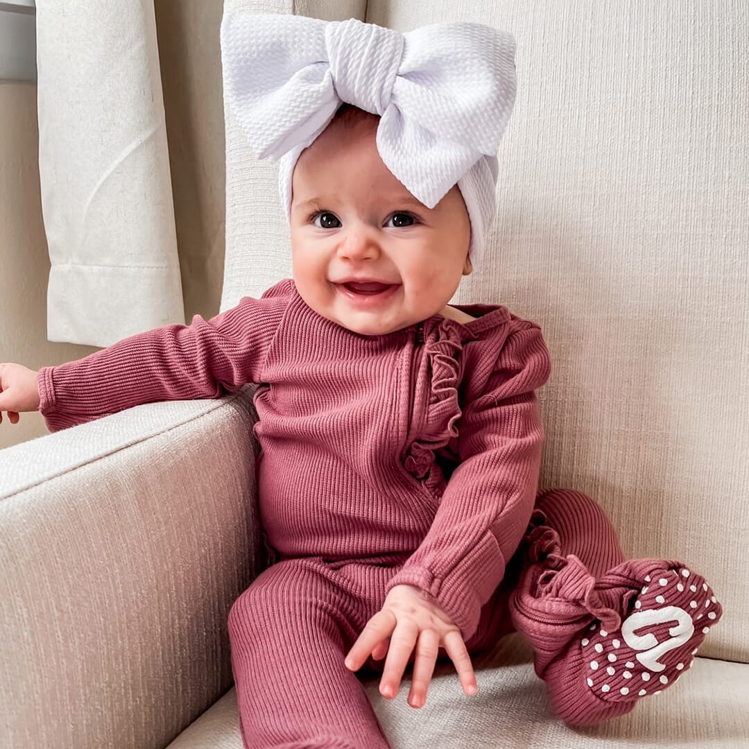 Boysenberry Bamboo Waffle Zipper Ruffle Footie