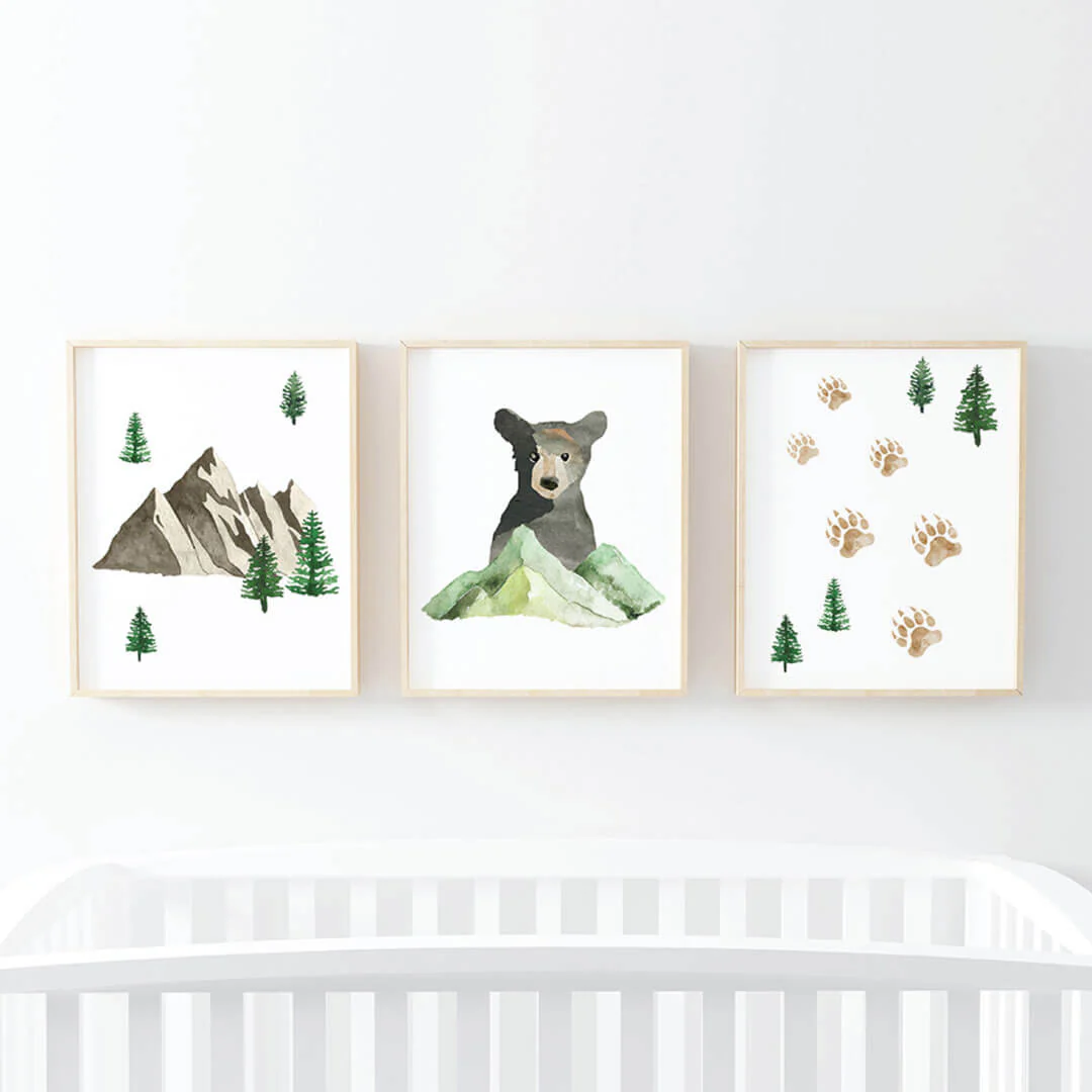 Brody's Bear & Mountain Adventure Woodland Digital Nursery Art Set