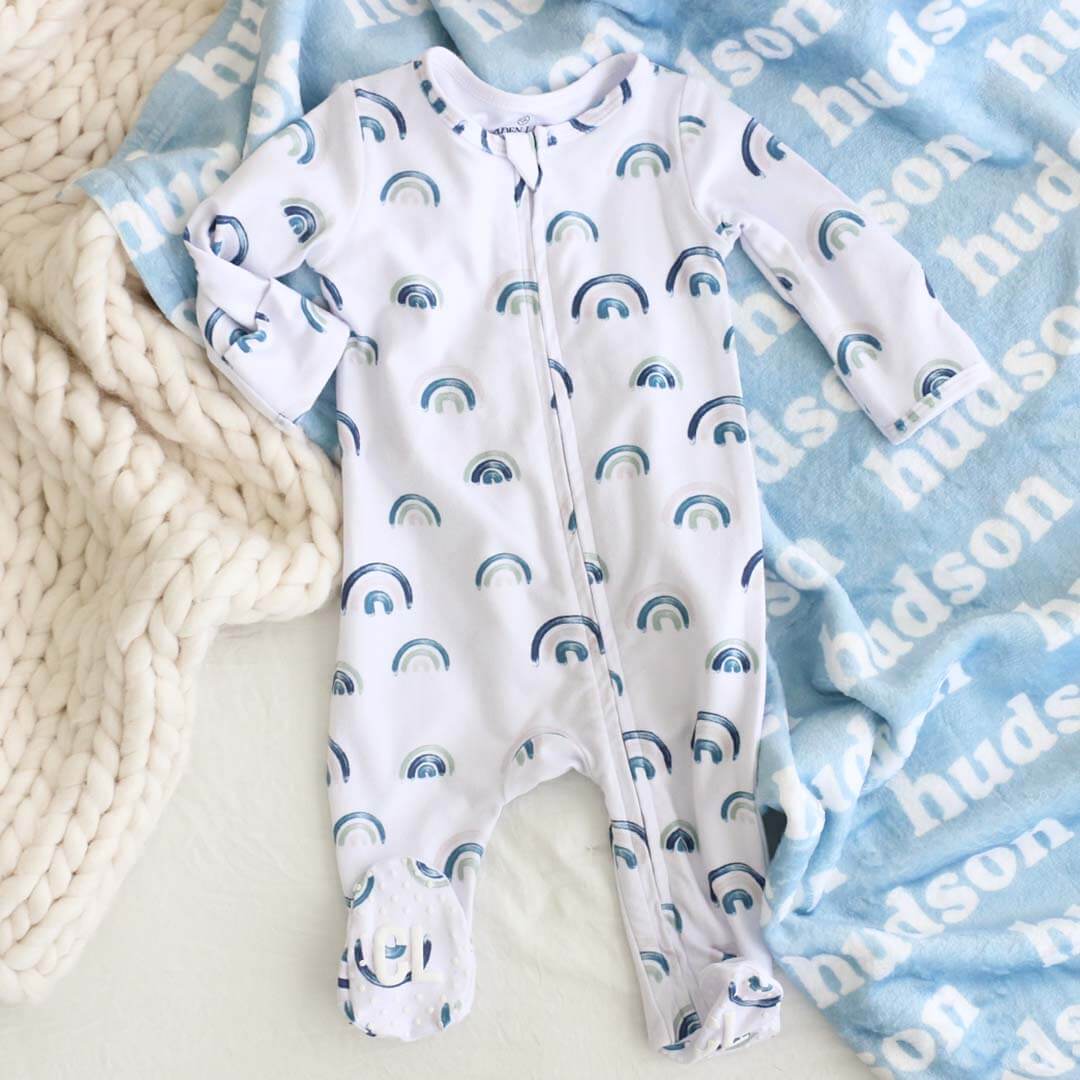 Brooks' Blue Rainbows Zipper Footie