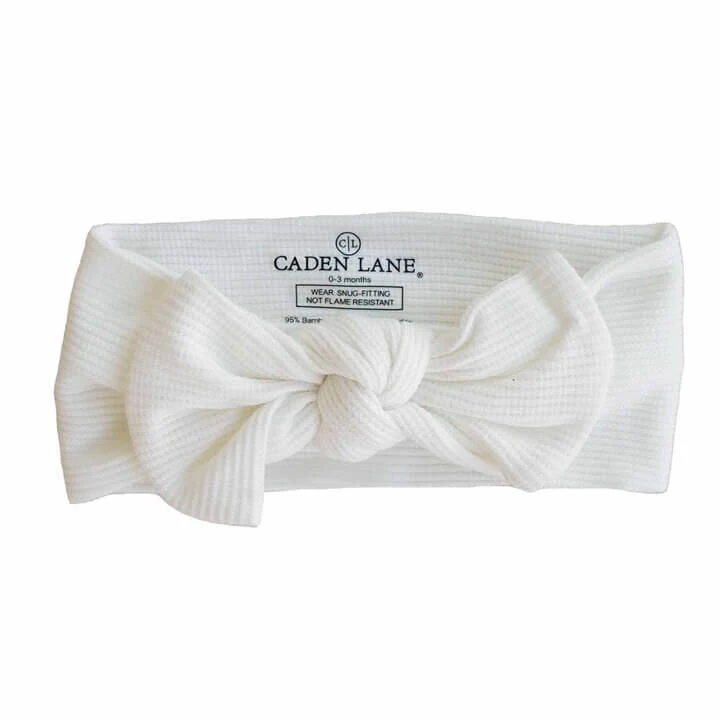 Cloud White Bamboo Waffle Knit Large Bow Headwrap