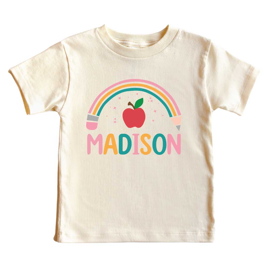Personalized Pencil Rainbow Kids Graphic Tee | Natural