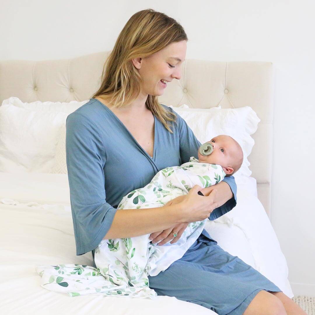 Solid Dusty Blue Bamboo Knit Maternity Robe