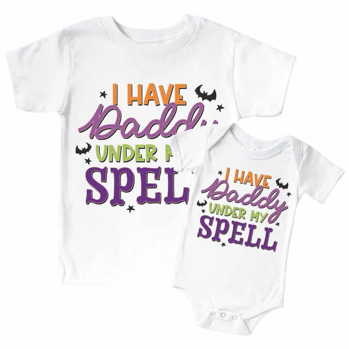 Daddy Under My Spell Graphic Bodysuit & Kids Tee | White