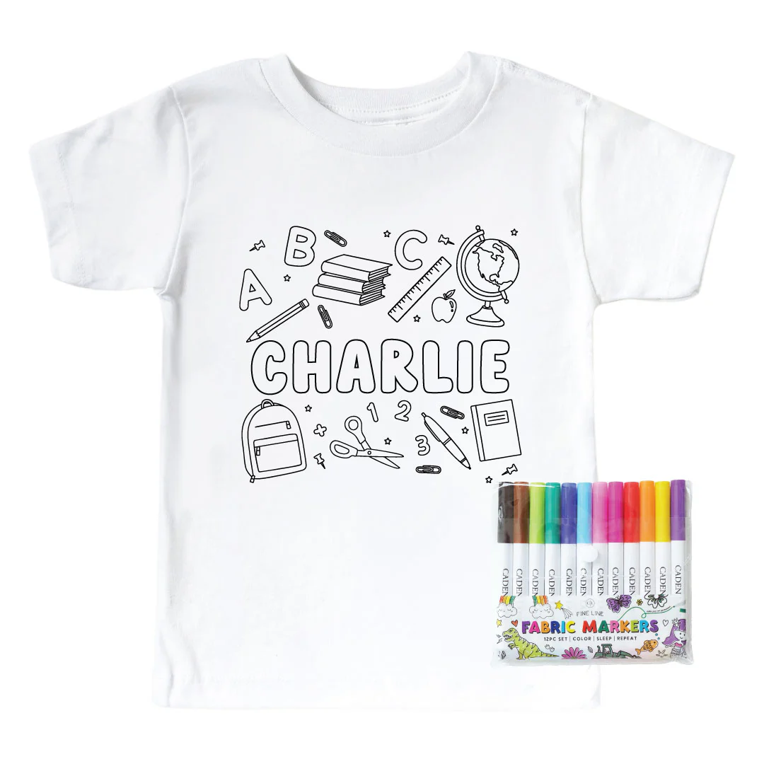 School Days Colorable Personalized Kids Graphic Tee | White
