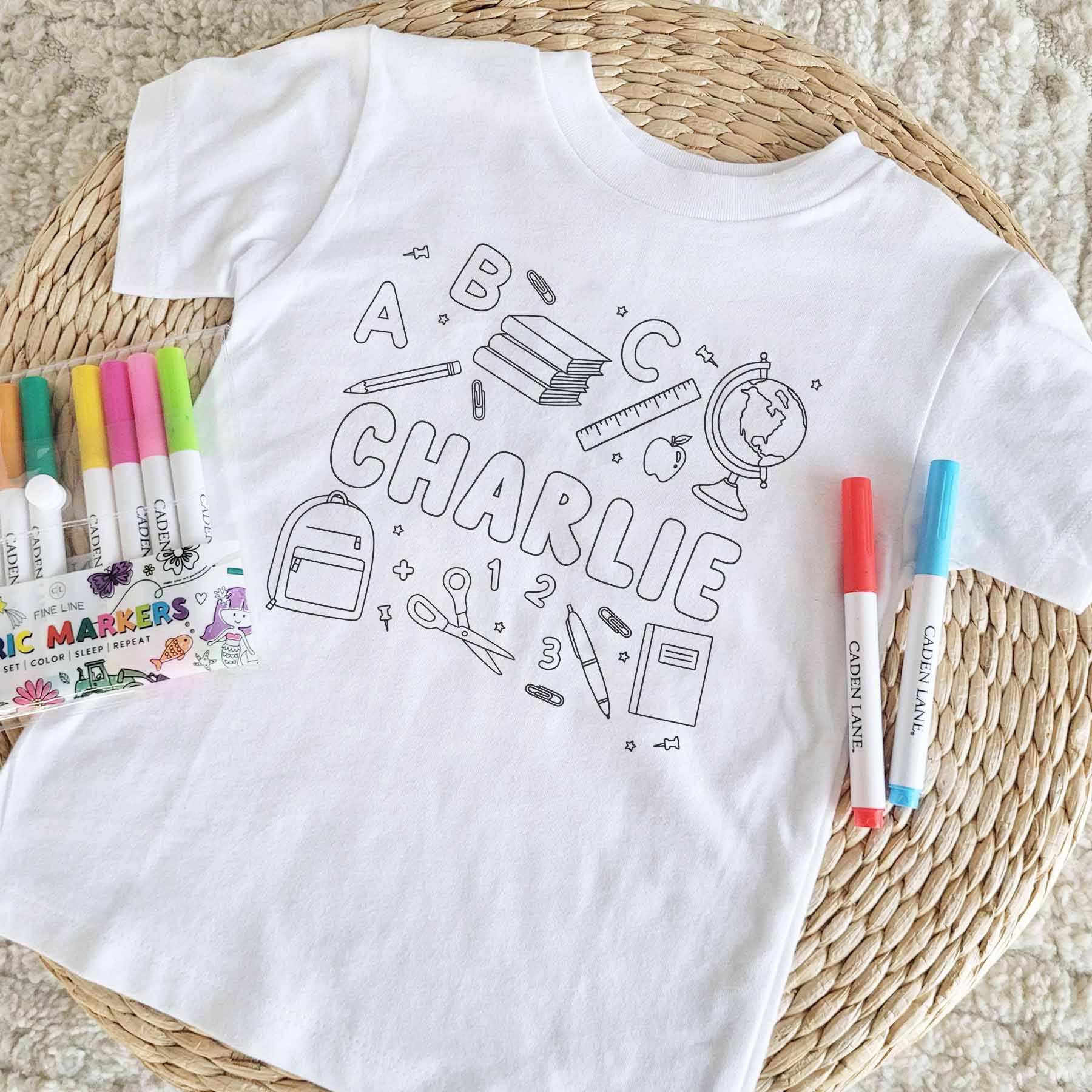 School Days Colorable Personalized Kids Graphic Tee | White