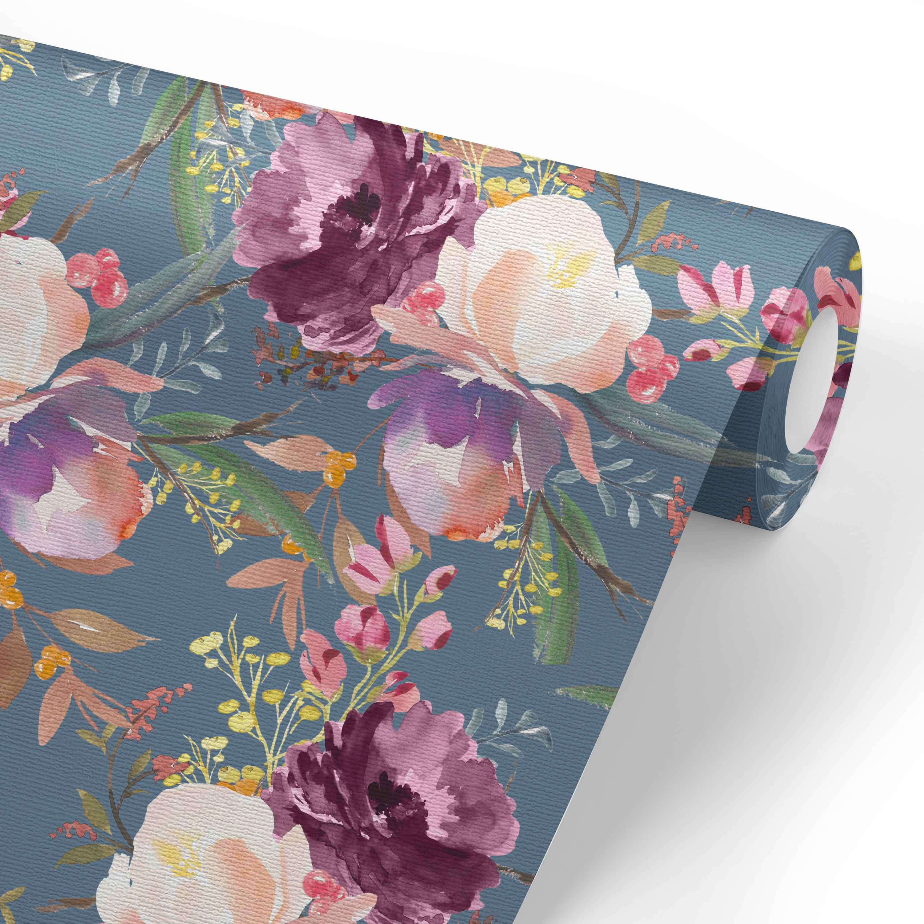 Grae's Dusty Blue Floral Removable Wallpaper