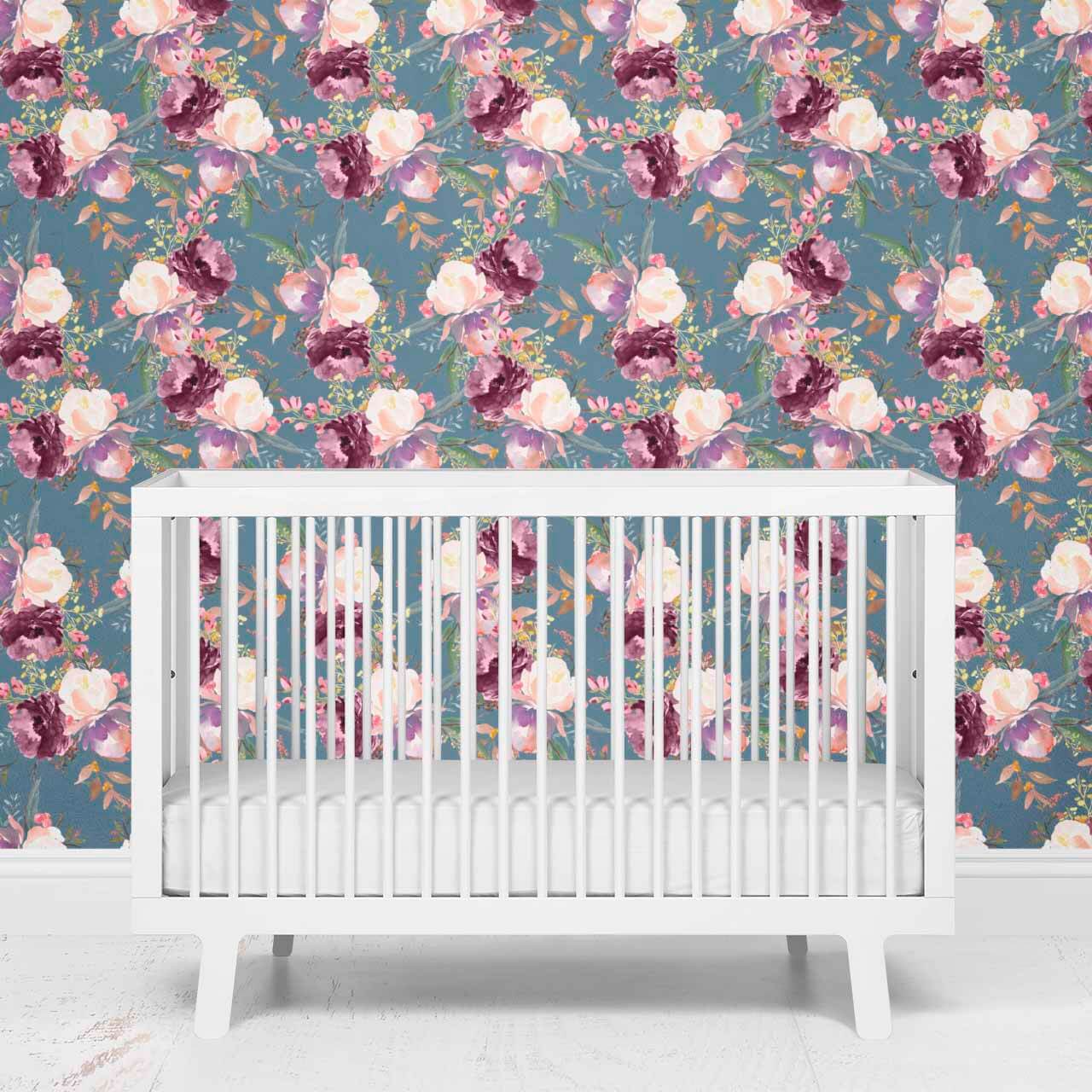 Grae's Dusty Blue Floral Removable Wallpaper