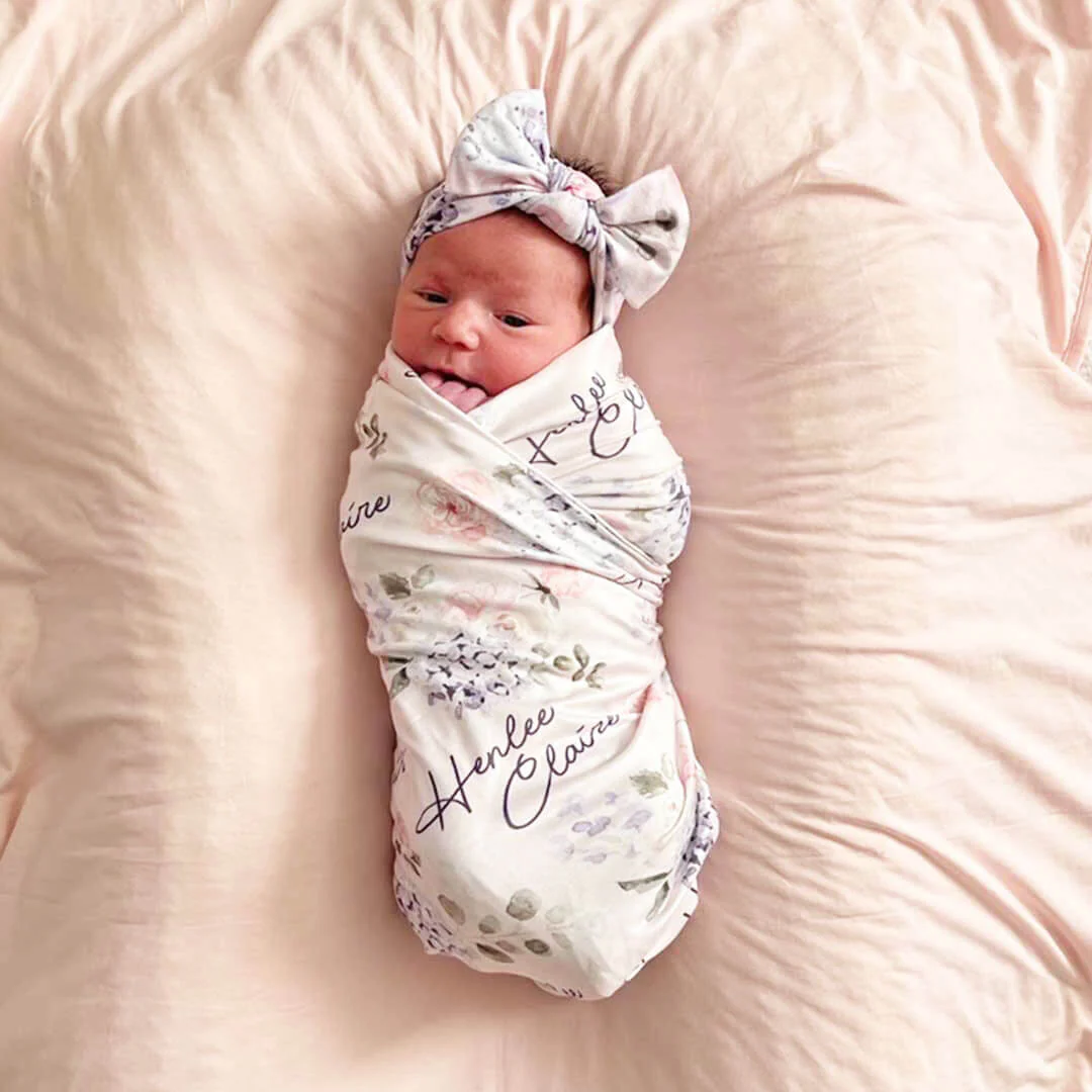 Henlee's Hydrangea Personalized Baby Name Swaddle