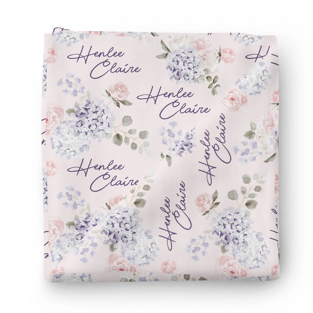 Henlee's Hydrangea Personalized Baby Name Swaddle