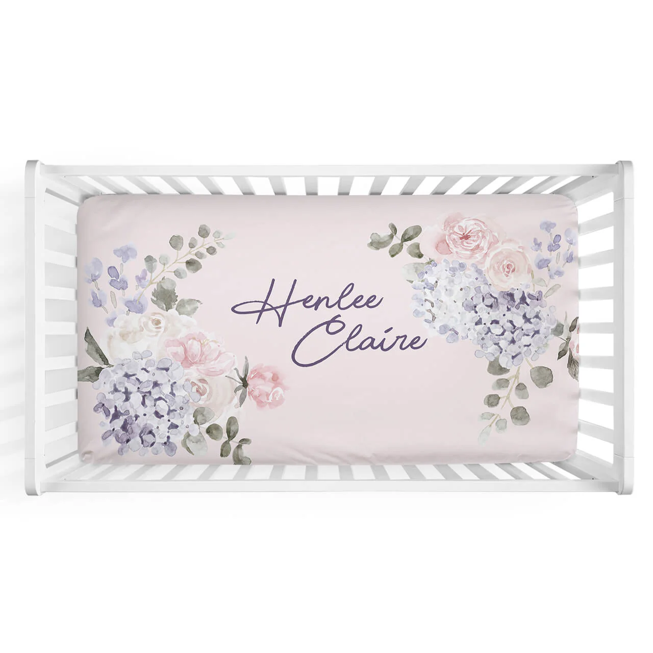 Henlee's Hydrangea Personalized Crib Sheet