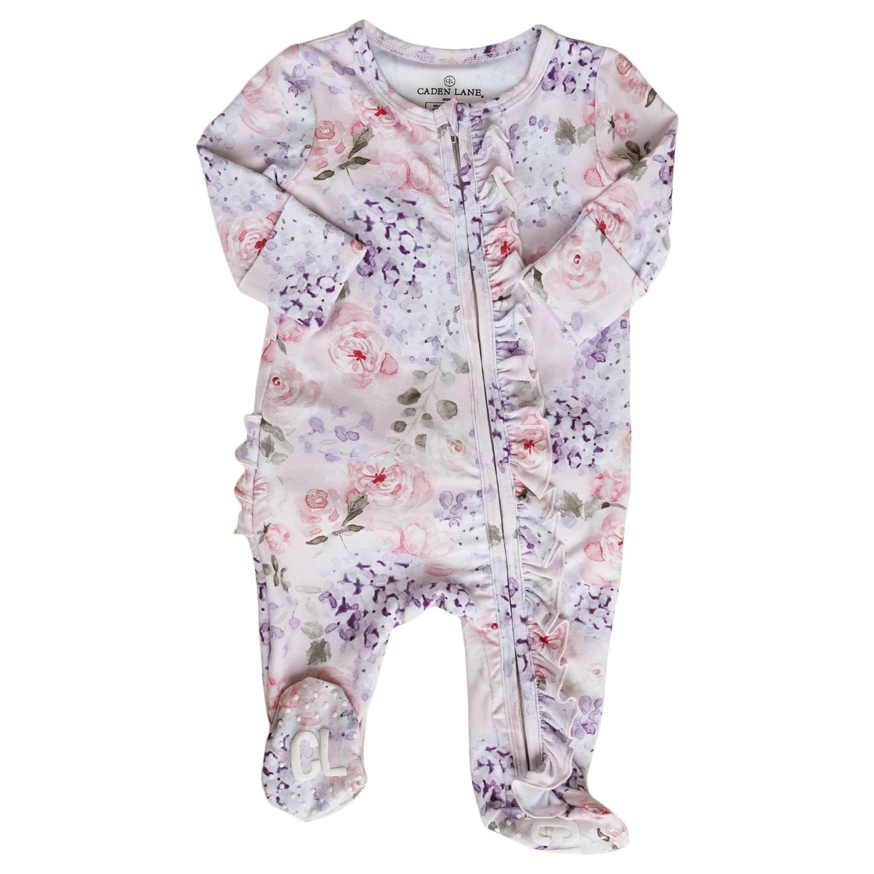 Henlee's Hydrangea Zipper Ruffle Footie