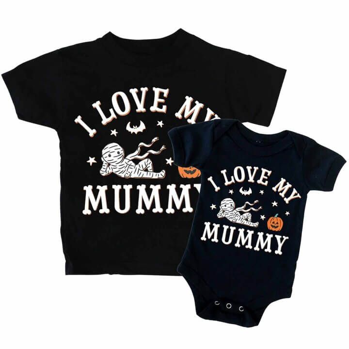 I Love My Mummy Graphic Bodysuit & Kids Tee | Black